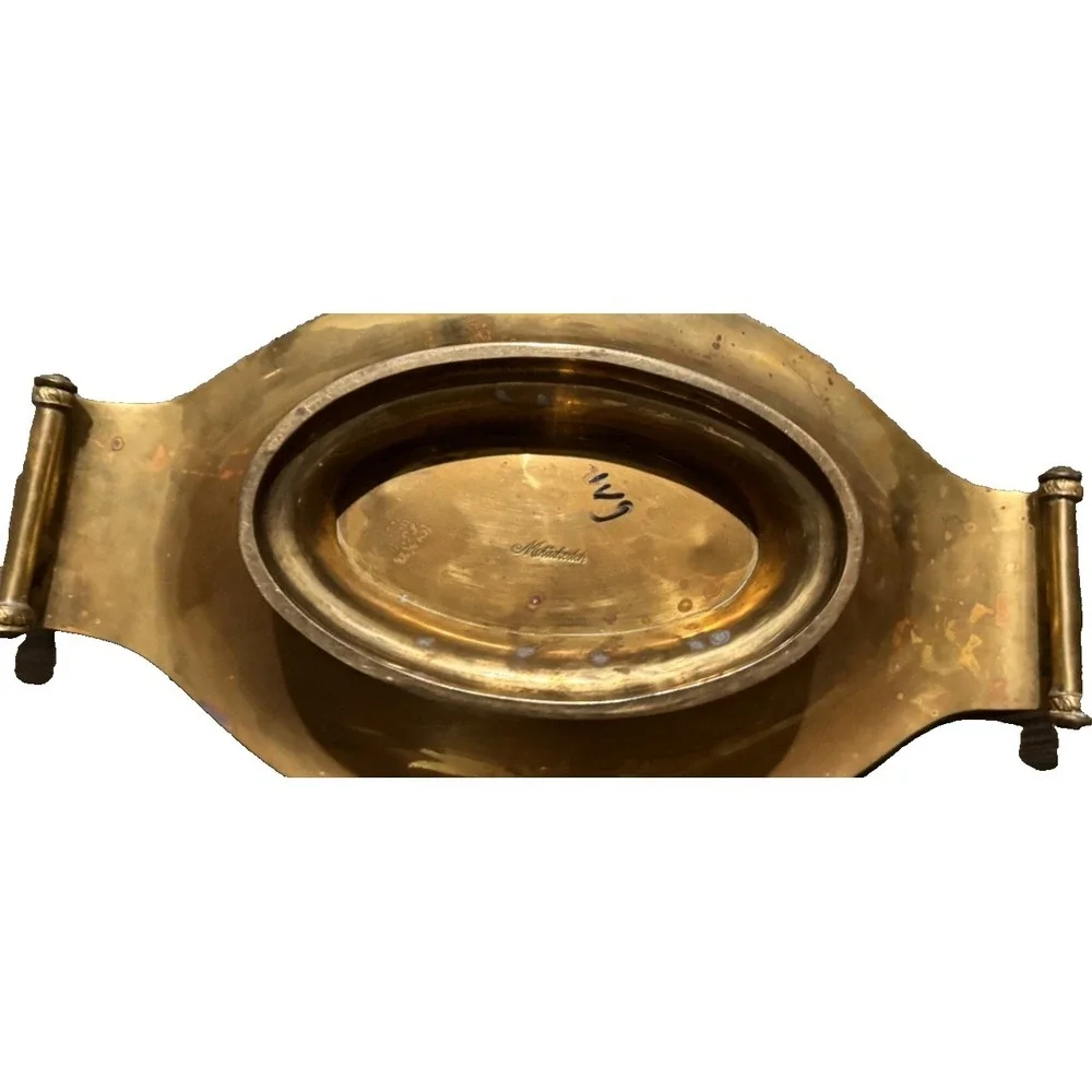 Vintage Mottahedeh Solid Brass Oval Bowl Scallop Shell Handles Regency Style